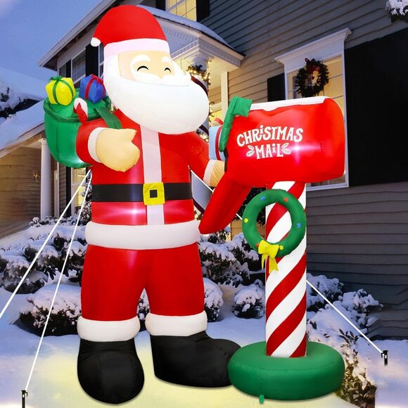 ⚡8FT Christmas Inflatable Santa Presenting Gifts to A Mailbox Outdoor Decoration - Picture 9 of 9